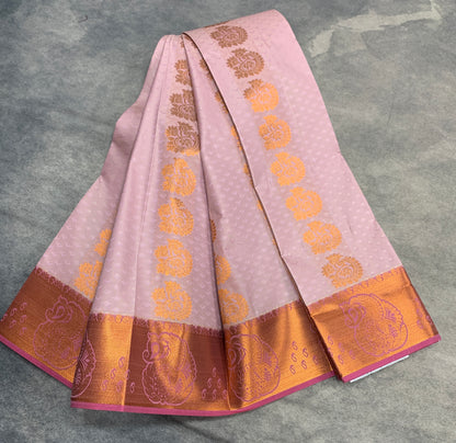 Vegan Silk Saree Light Lavender Colour Saree with Copper Border