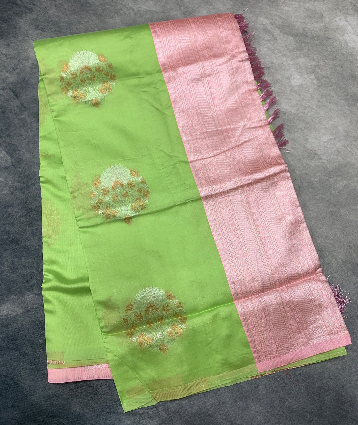 Paper Silk Saree Pista Green Colour with Borderless