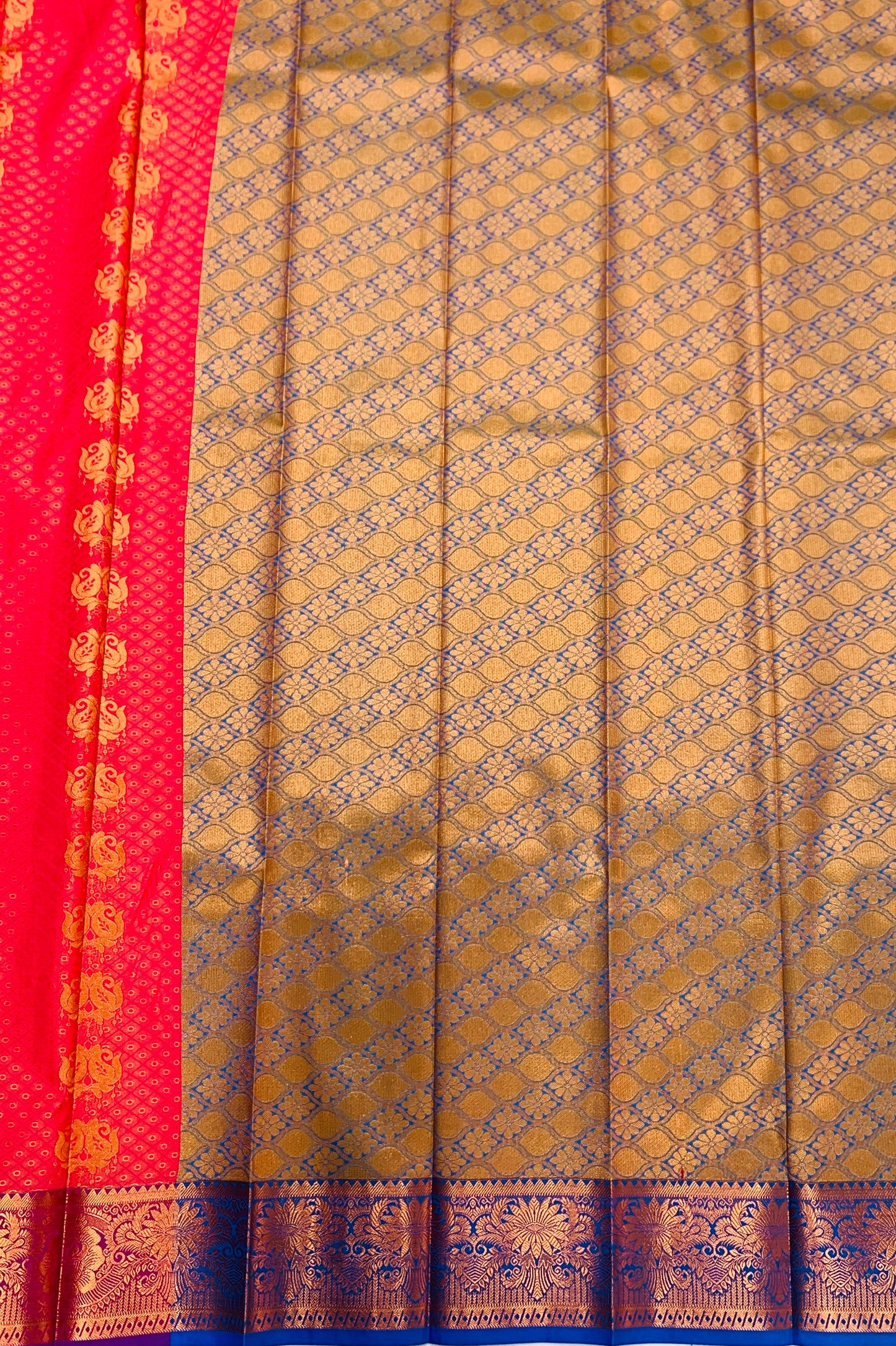 Vegan Silk Saree Baby Pink shade with Copper with flower design.