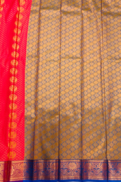 Vegan Silk Saree Baby Pink shade with Copper with flower design.