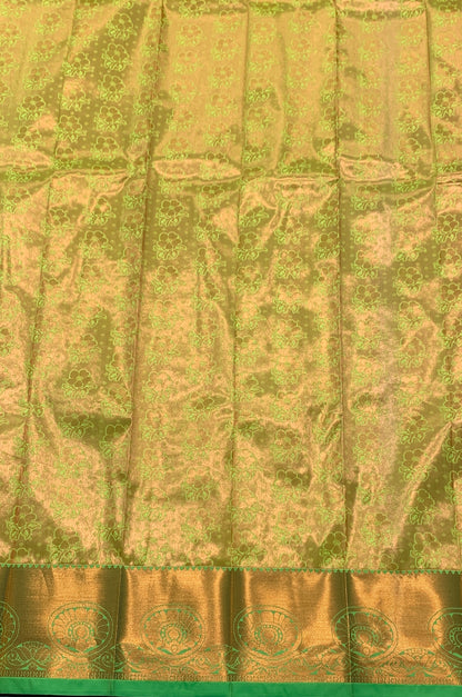 Vegan Silk Saree Apple Green Colour Saree with Copper Border