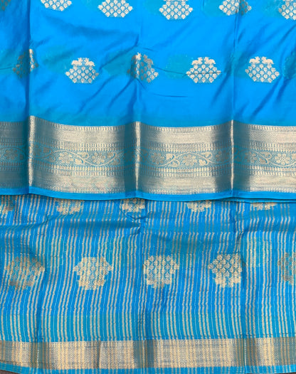 Crepe Saree Light Sky Blue Colour with Sliver Zari work Border
