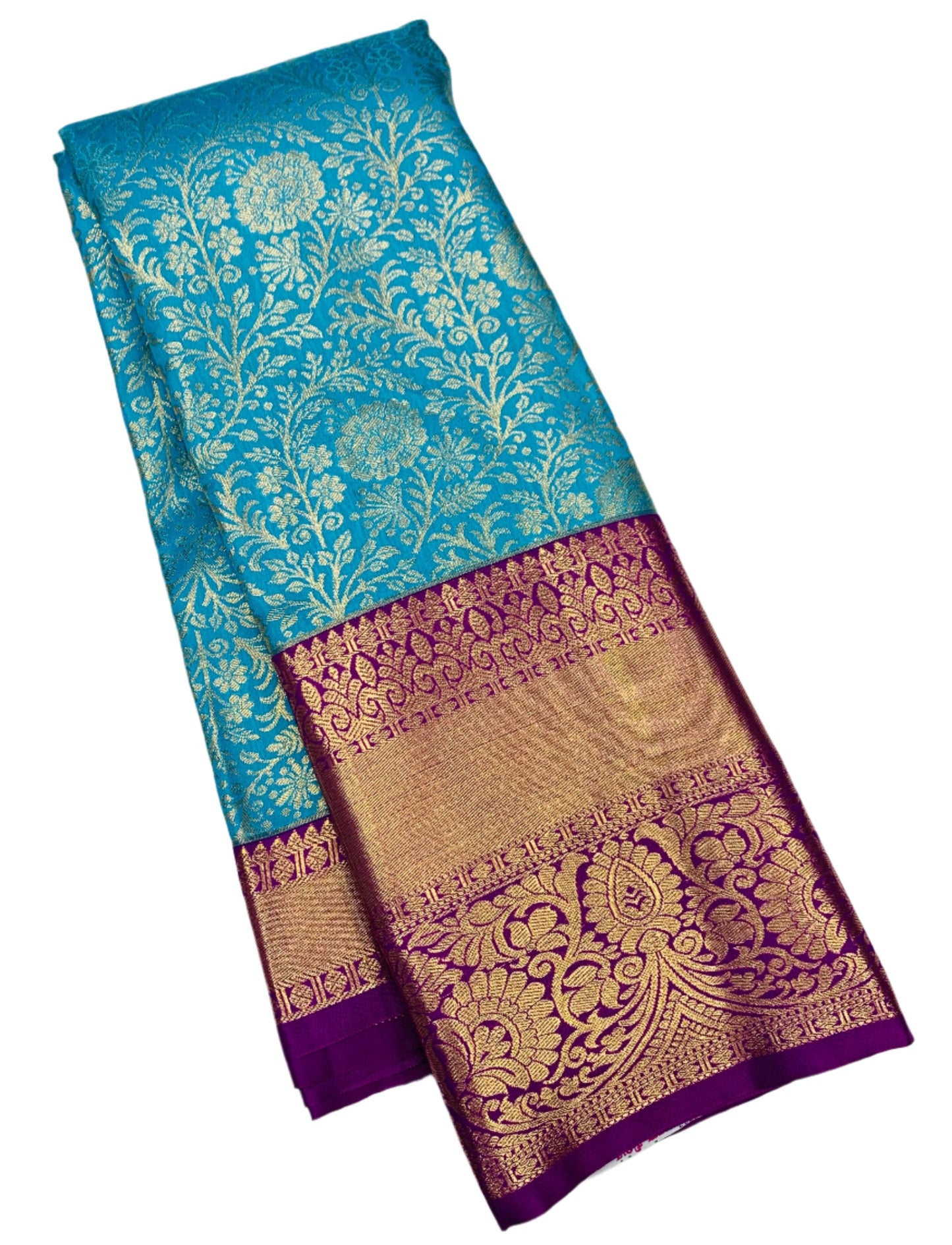 Sky Blue Colour Semi Silk Saree with Big Magenta Border