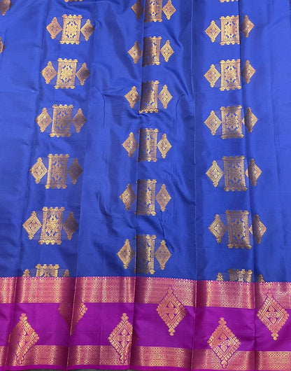 Soft Silk Casual Saree Ink Blue with Rettai Pettu Magenta Colour Border
