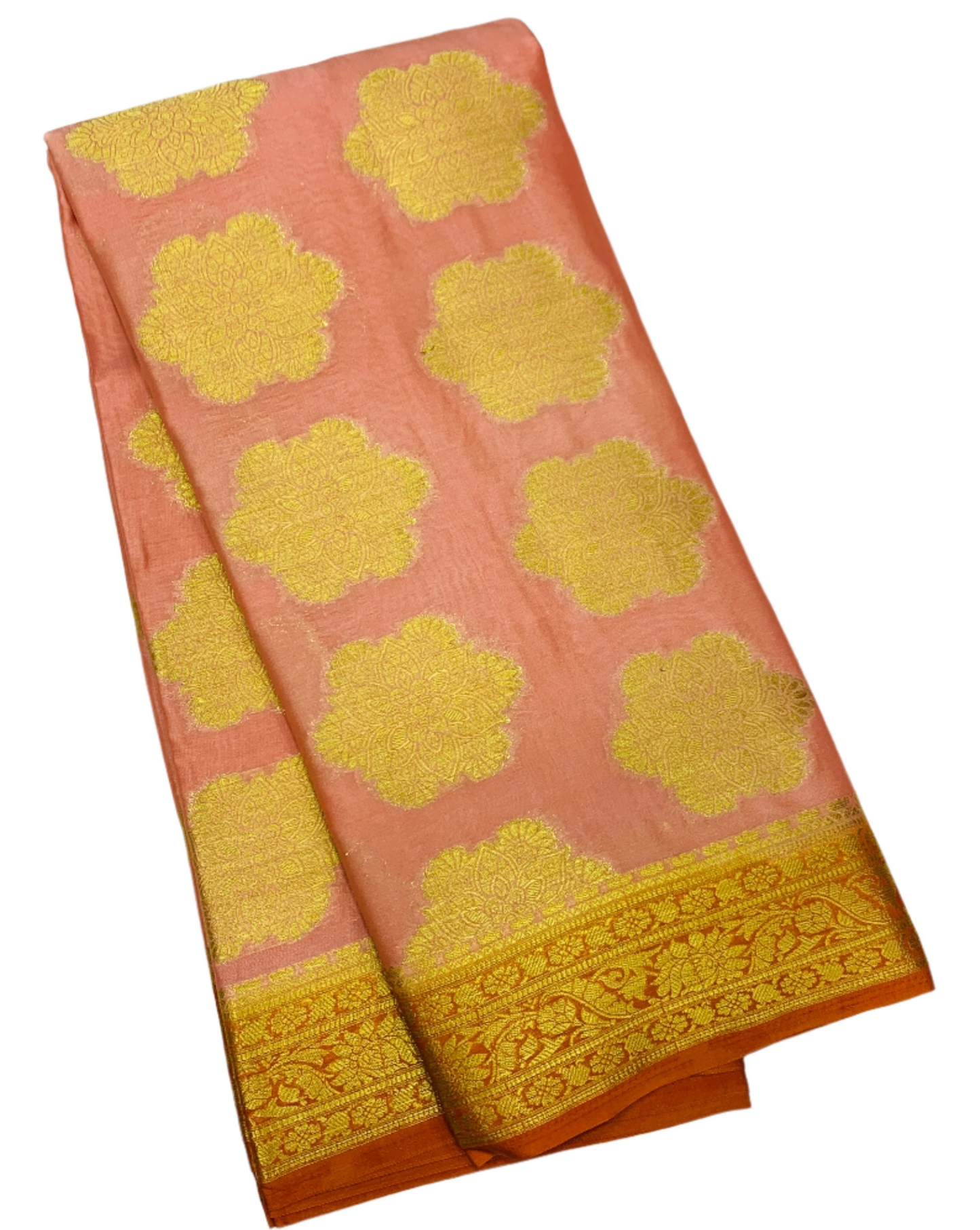 Crepe Saree Peach Colour with Orange Border