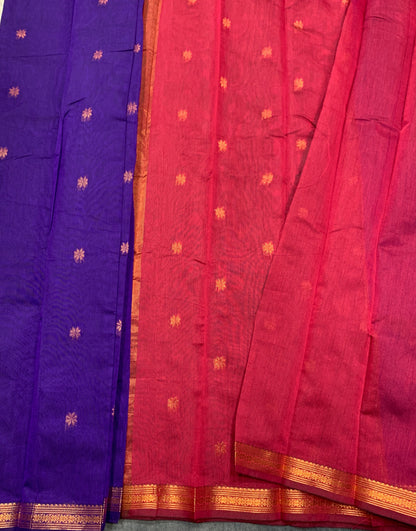 Violet Colour Silk Cotton Saree with Copper Zari Border