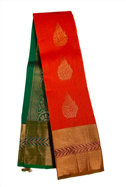 Orange Shade Silk Cotton Saree with Copper Zari Border