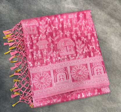 Banaras Katan Saree Pink Colour with Katan Work Border