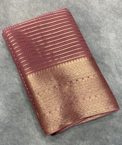 Georgette Saree Onion Pink Colour with Sliver Floral Design Border