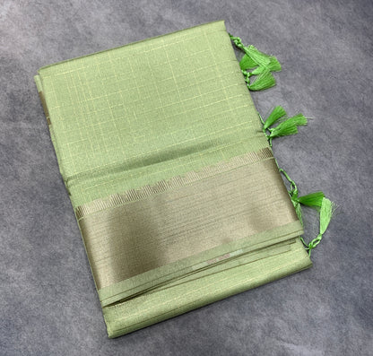 Banaras Katan Saree Light Pista Green Colour with Katan Work Border