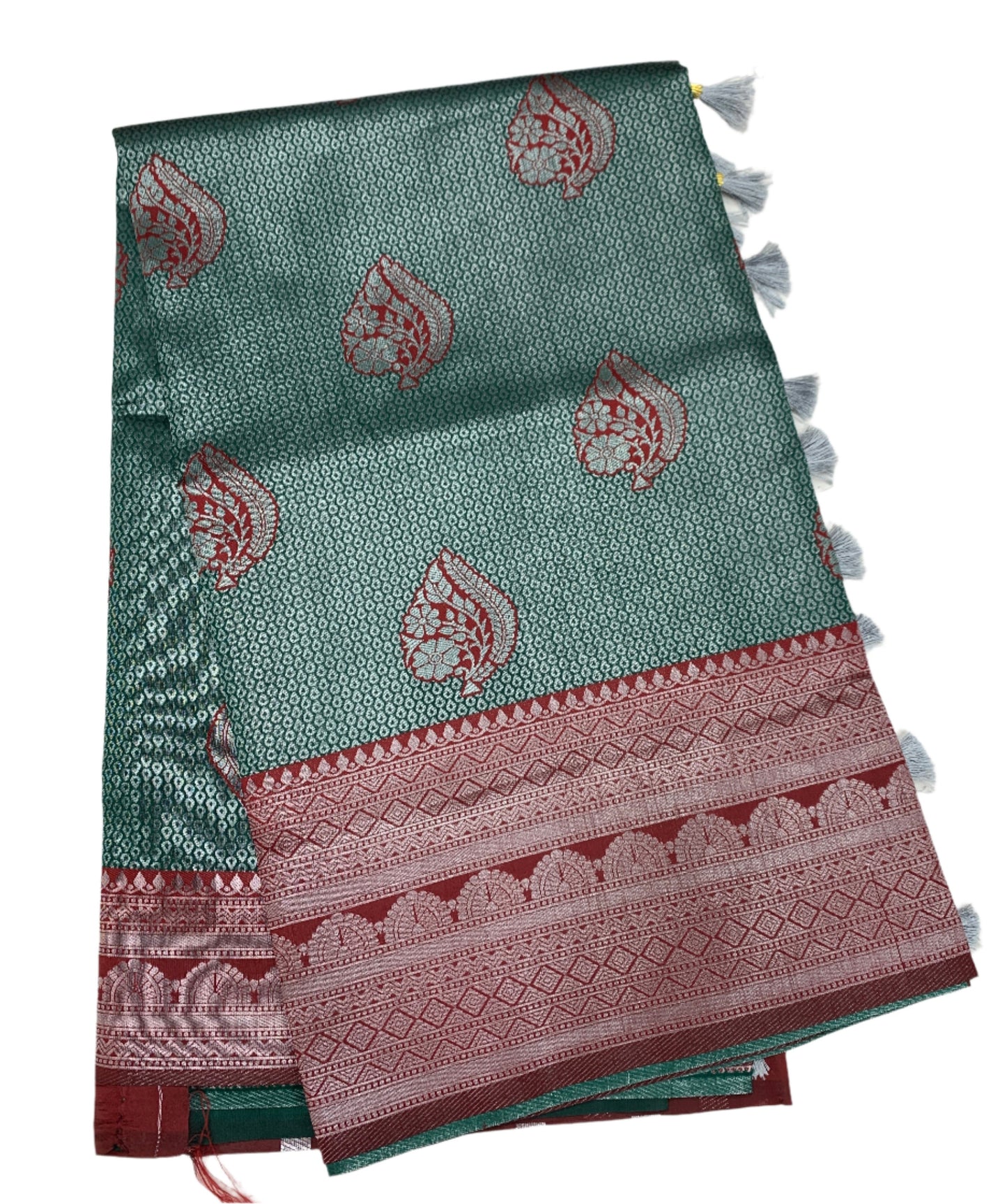 Art Silk Saree Green Colour with Maroon Border