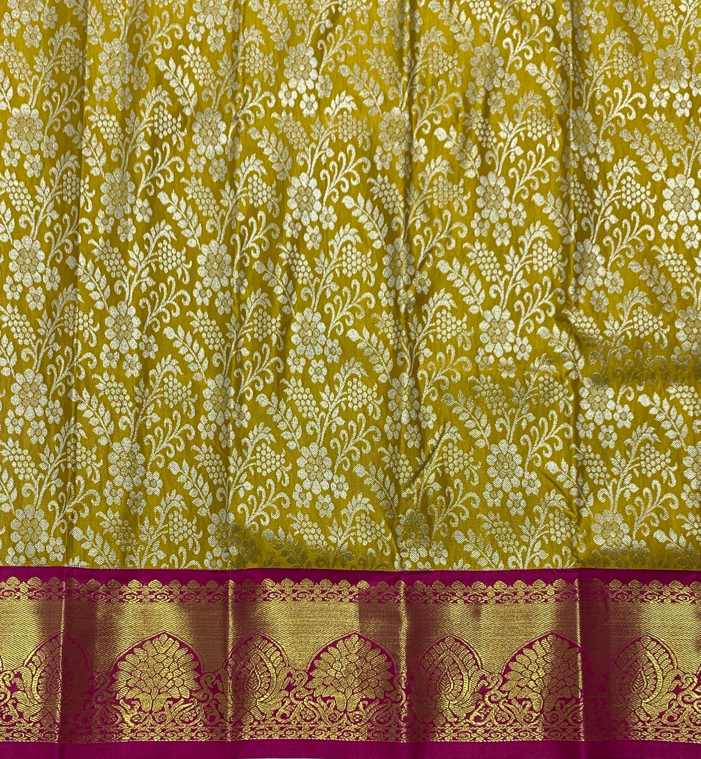 Mustard Shade Vegan Silk Kids Pattu Pavadai with Contrast Border for Newborn to 2 Years
