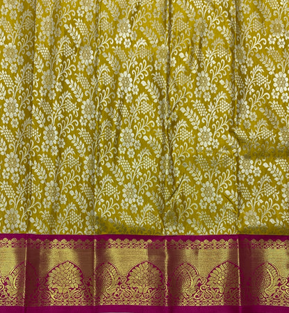 Mustard Shade Vegan Silk Kids Pattu Pavadai with Contrast Border for Newborn to 2 Years