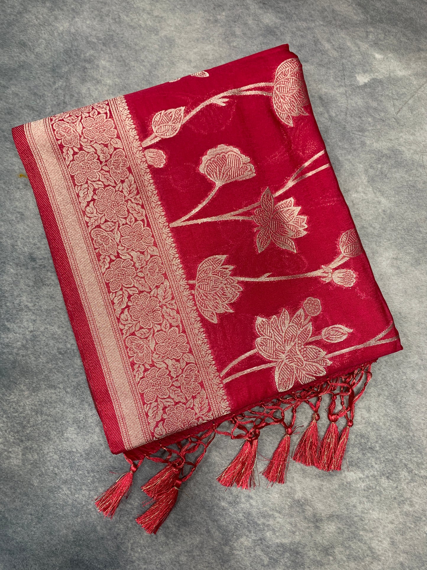 Soft Silk Casual Saree Tomato Pink Colour with Sliver Colour Borde