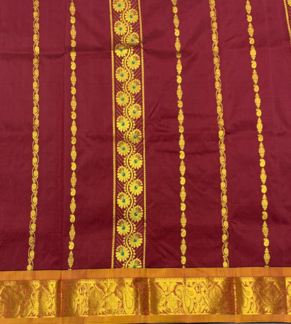 Brown Shade Semi Silk Kids Pattu Pavadai with Contrast border for Age 2 to 5 Years