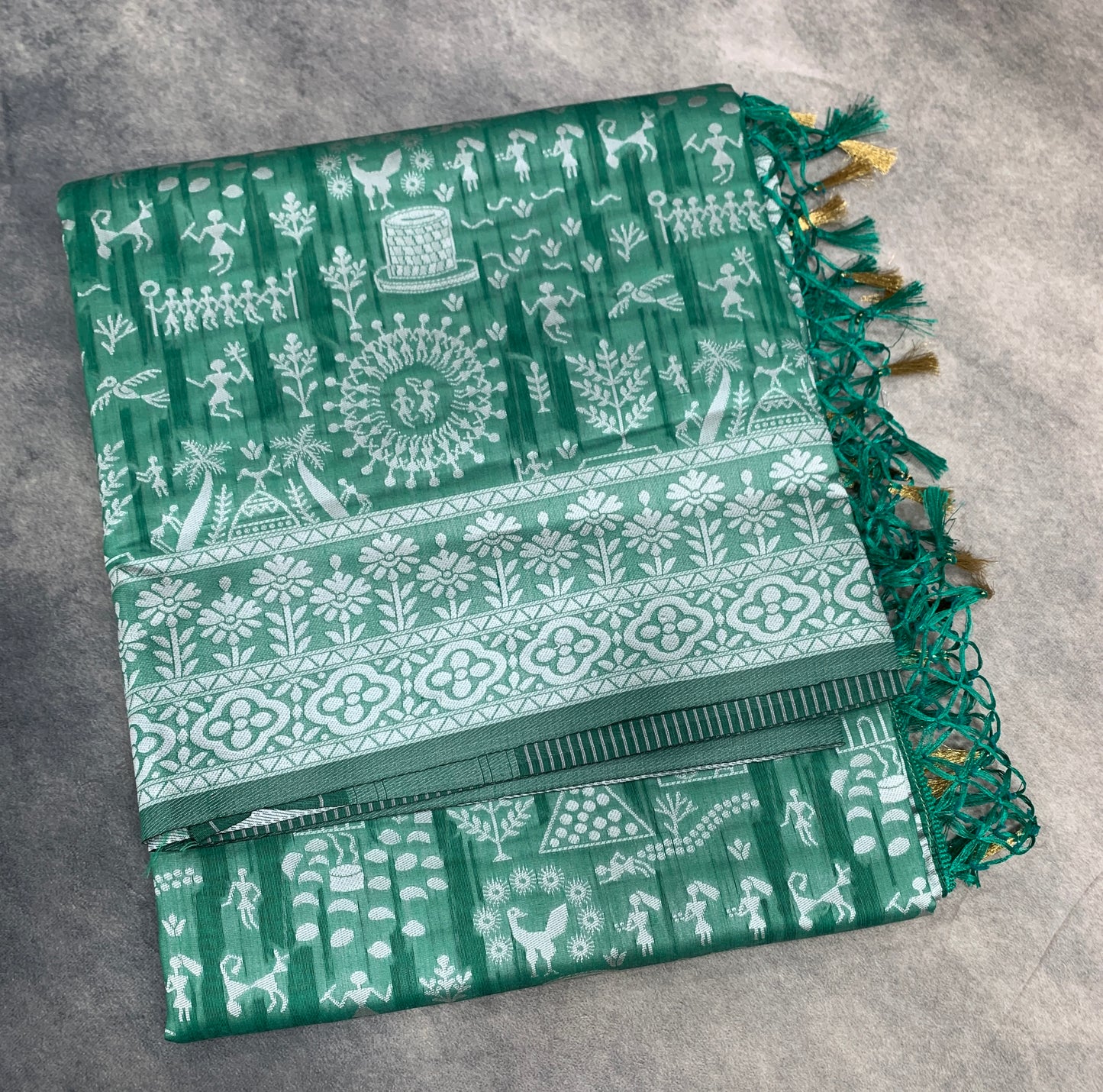 Banaras Katan Saree Rama Green Colour with Katan Work Border