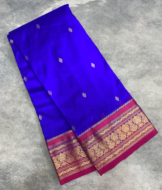 Pure Kanchipuram Silk Blue Colour with Pink Border