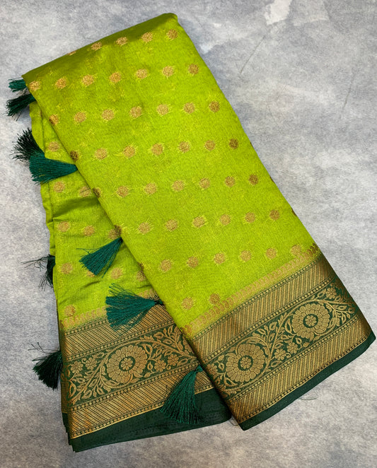 Crepe Saree Olive Green Colour with Green Border