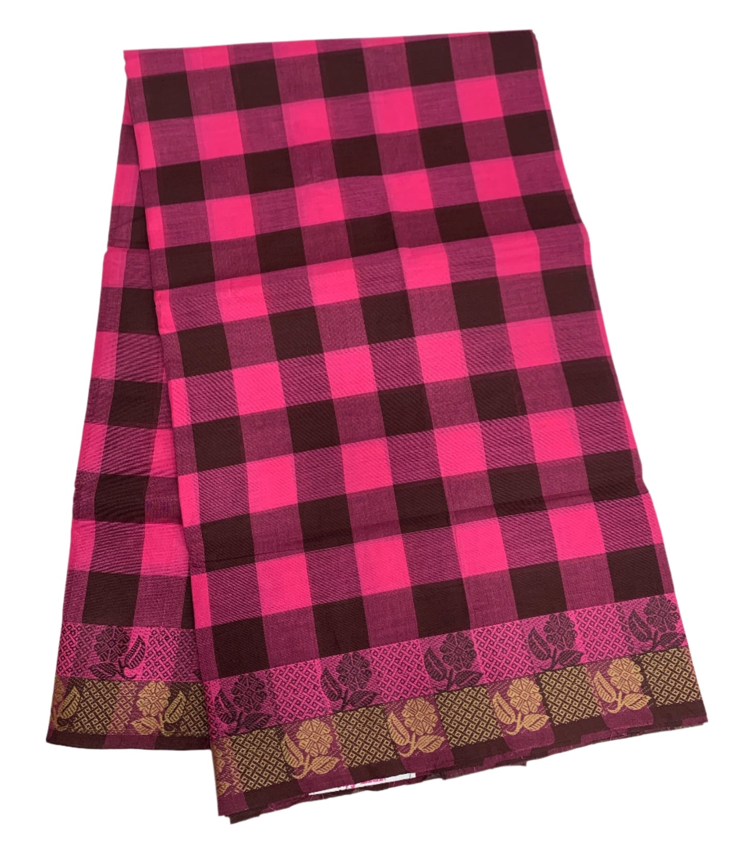 Chettinad Cotton Saree Pink and Brown with Checked Design