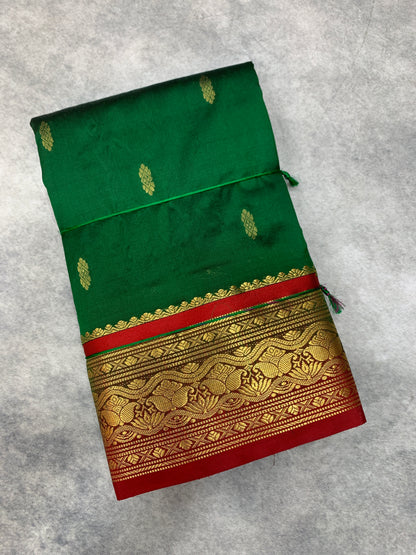 Pure Kanchipuram Silk Green Colour with Red Border