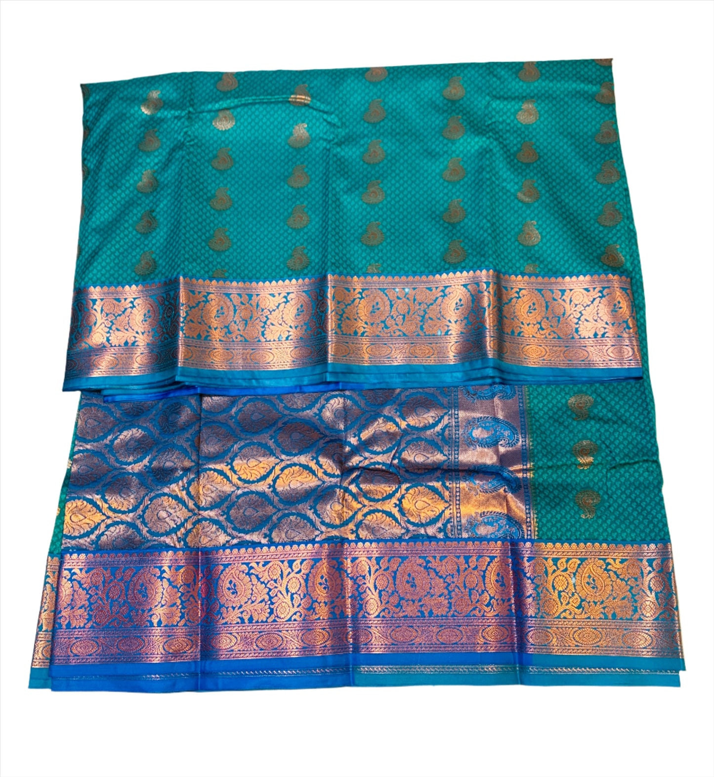 Vegan Silk Saree Rama Green Colour with Blue Border