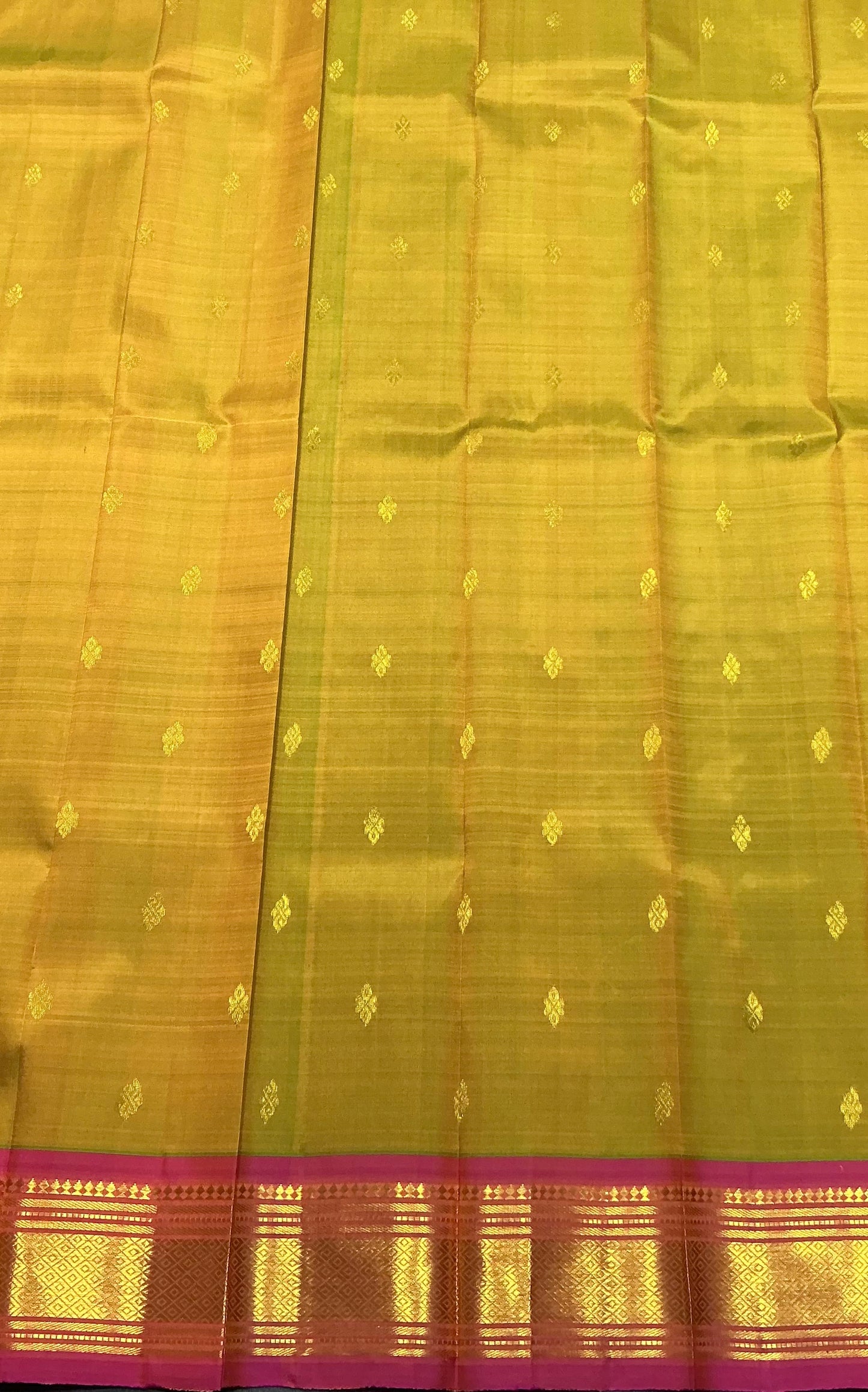 Pure Kanchipuram Silk Saree Lime Green Colour with Pink Gold Zari Border