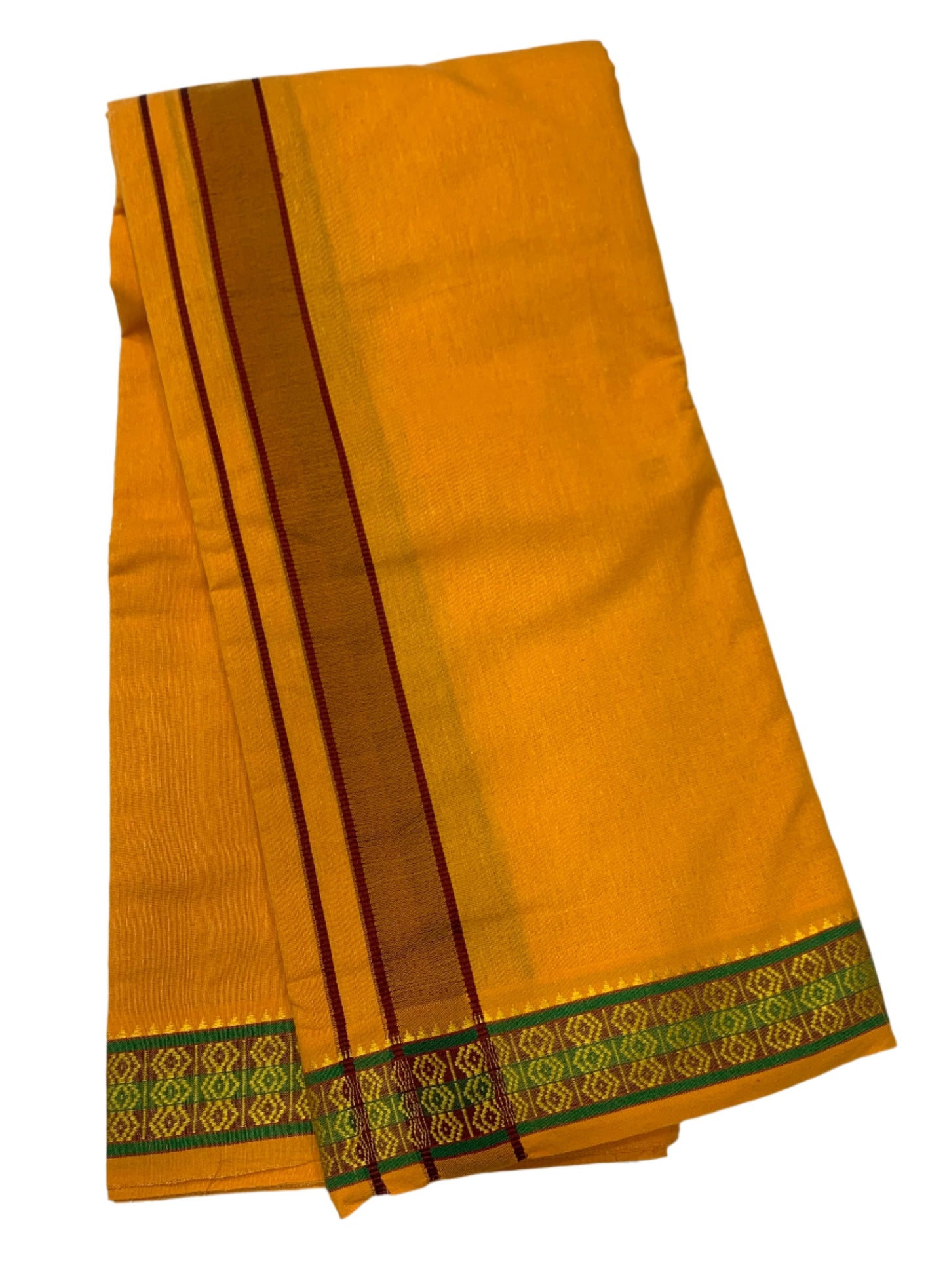 9X5 Cotton Dhoti Mustard Colour with Green Border