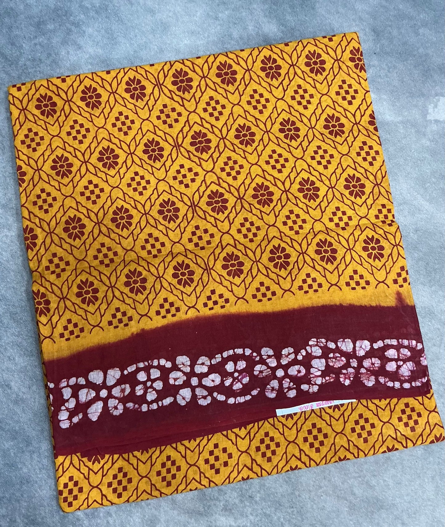Chettinad Sungudi Cotton Mustard Yellow Colour with Maroon Colour Border