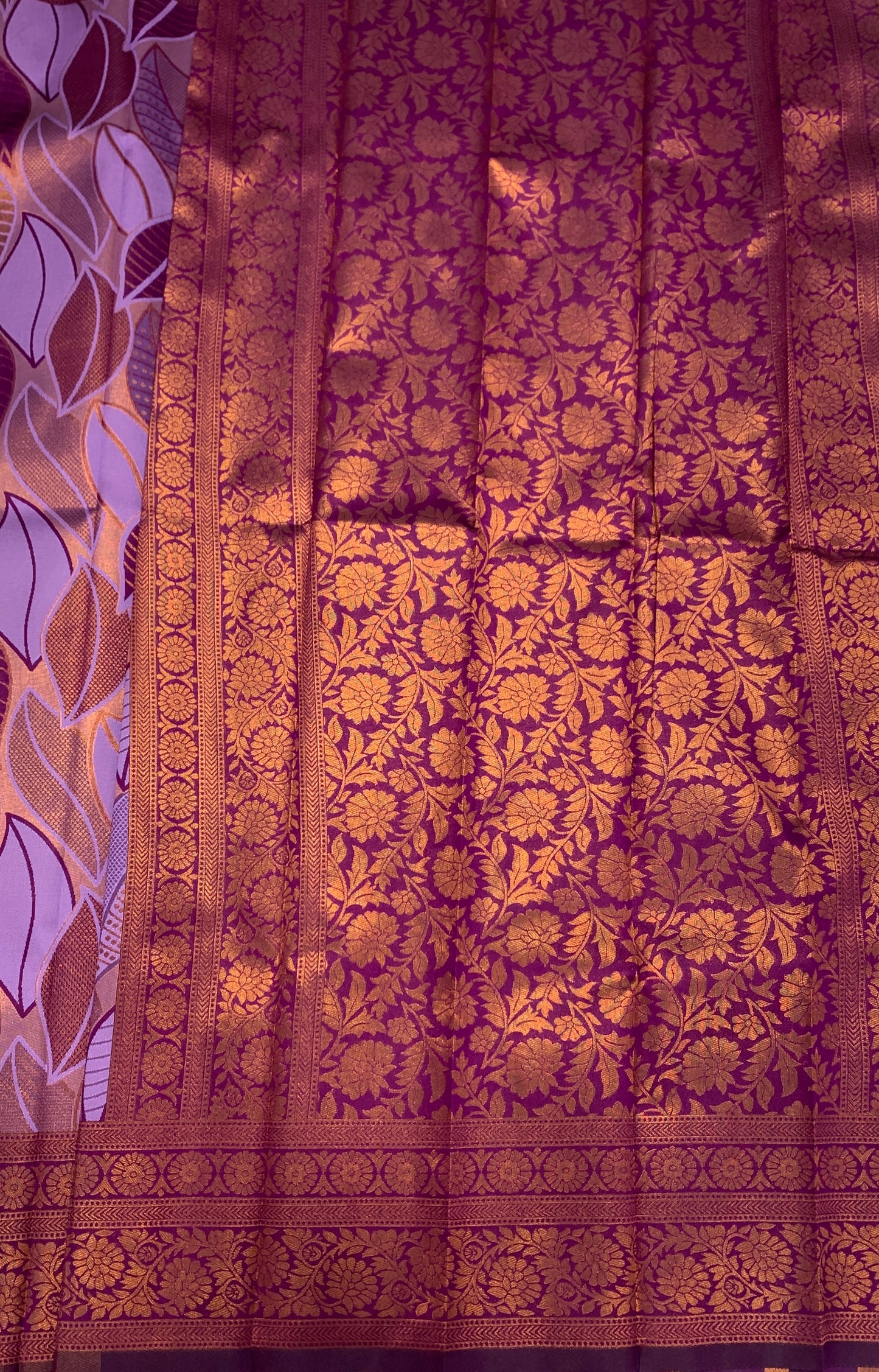 Art Silk Saree Lavender Colour with Leaf Design