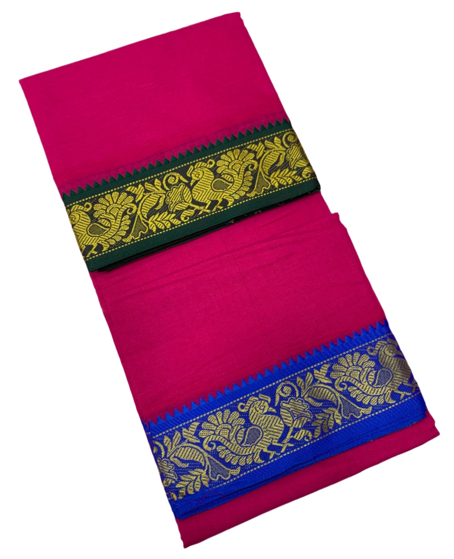 9X5 Cotton Dhoti Pink Colour with Green and Blue Border