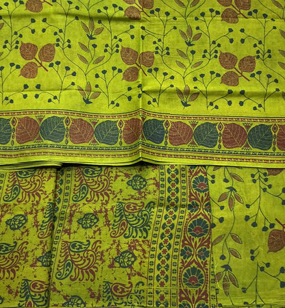 Chettinad Sungudi Cotton Olive Green Colour with Self Colour Border Design