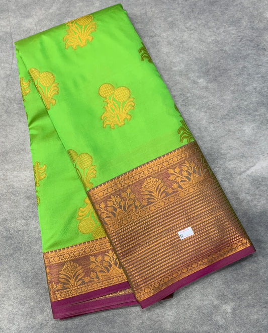 Soft Silk Casual Saree Light Green Colour with Red and Golden Colour Border