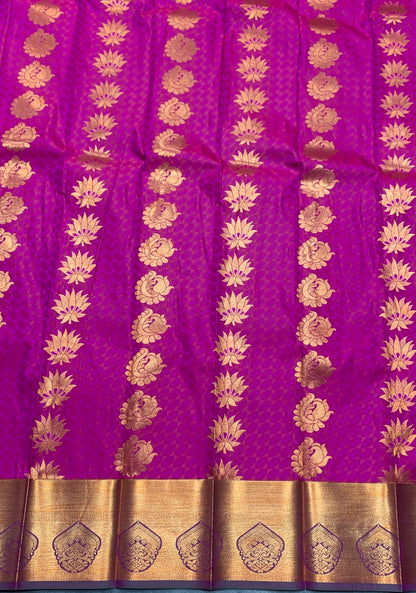 Vegan Silk Saree Pink Colour Saree with Copper Border