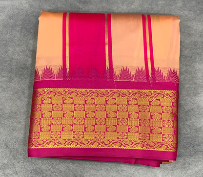 Art Silk Dhothi 9X5 Peach Colour with Pink and Light Green Colour Ganga Jamuna Border