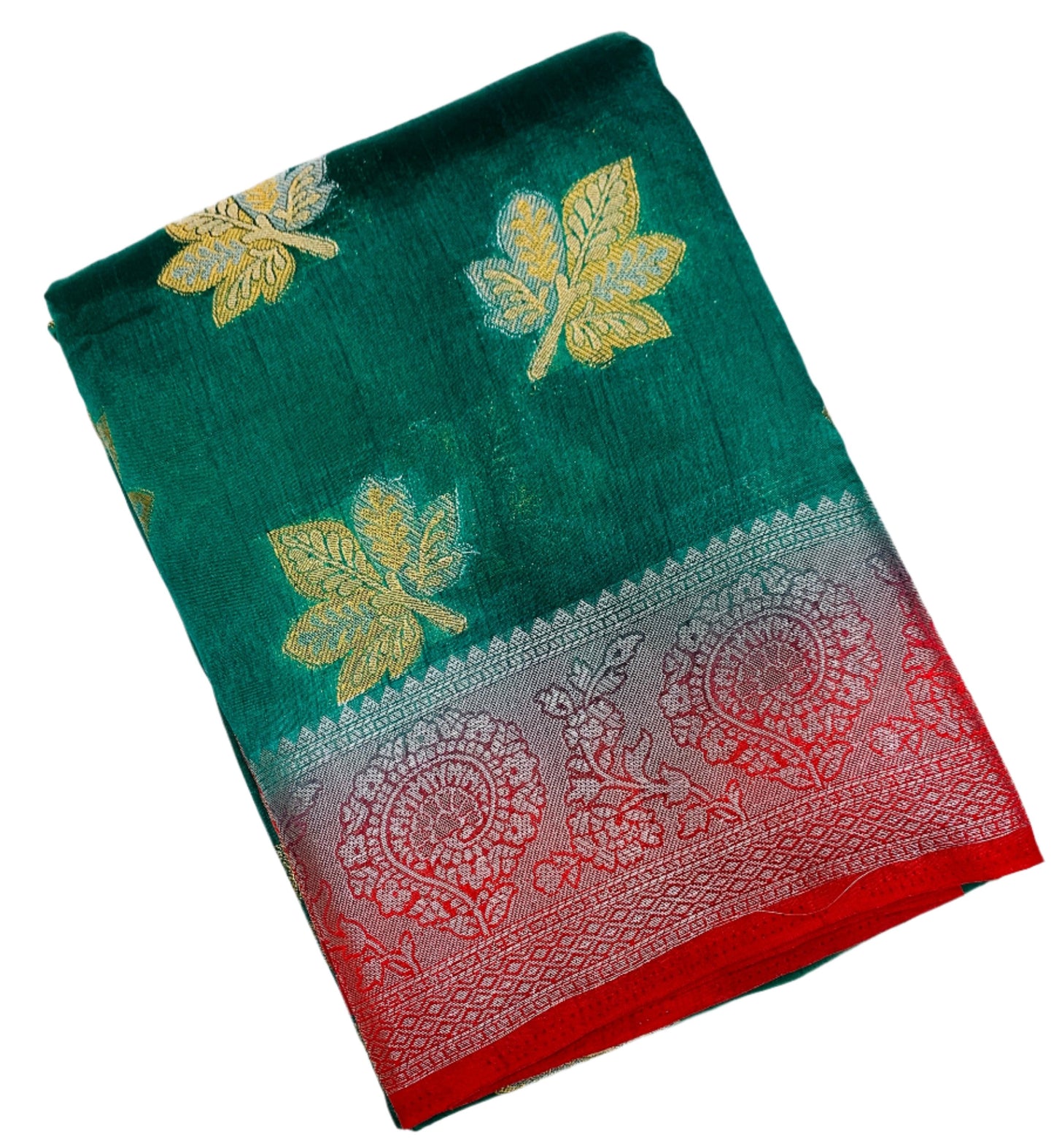 Tussar Saree Green Colour with Red Border