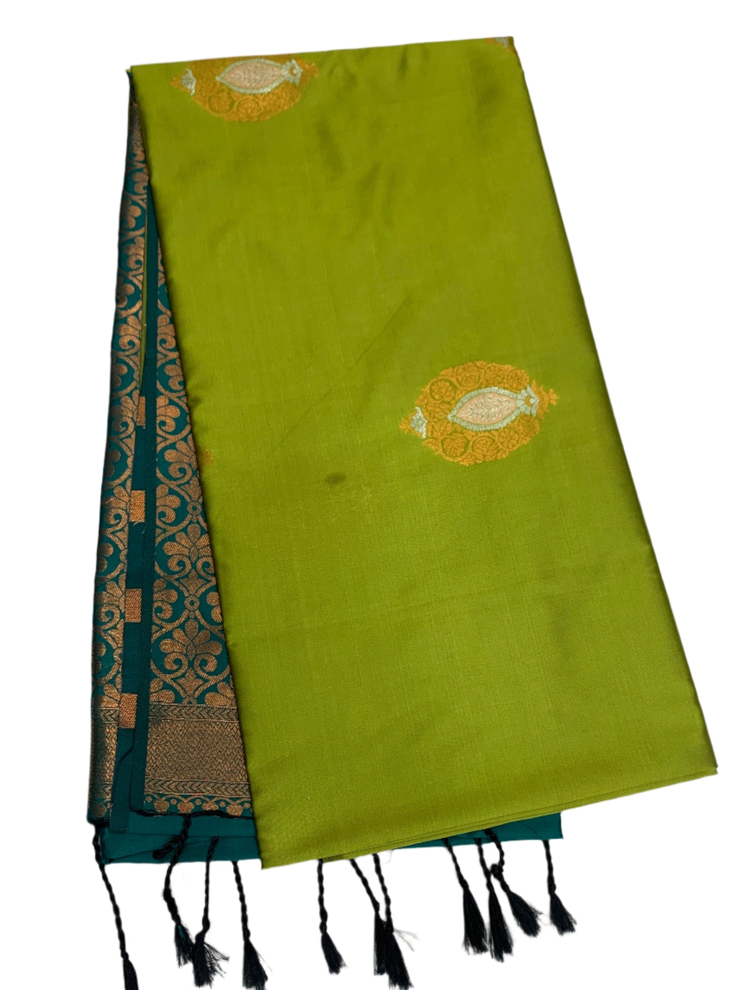 Soft Vegan Silk Saree Kelly Green Colour with Border less