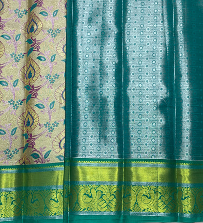 Sliver Shade Vegan Silk Kids Pattu Pavadai with Contrast Border for age 2 to 5