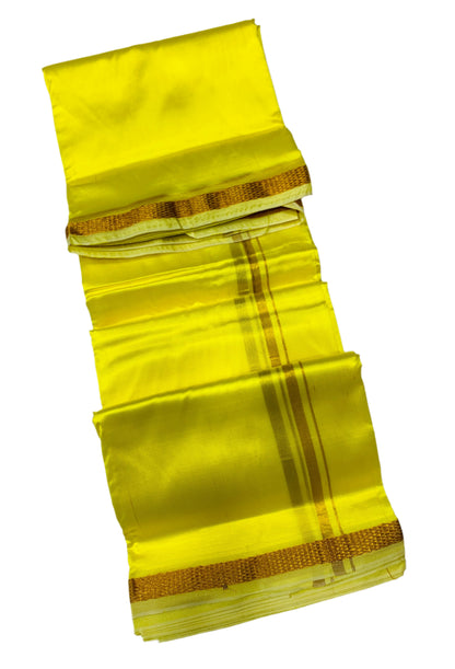 Art silk Dhoti 8 Mulam Yellow Colour Small Zari Border