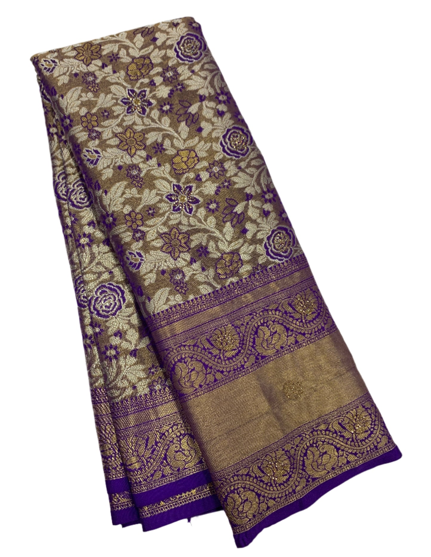 Fancy Tissue Saree Golden Colour with Blue Border