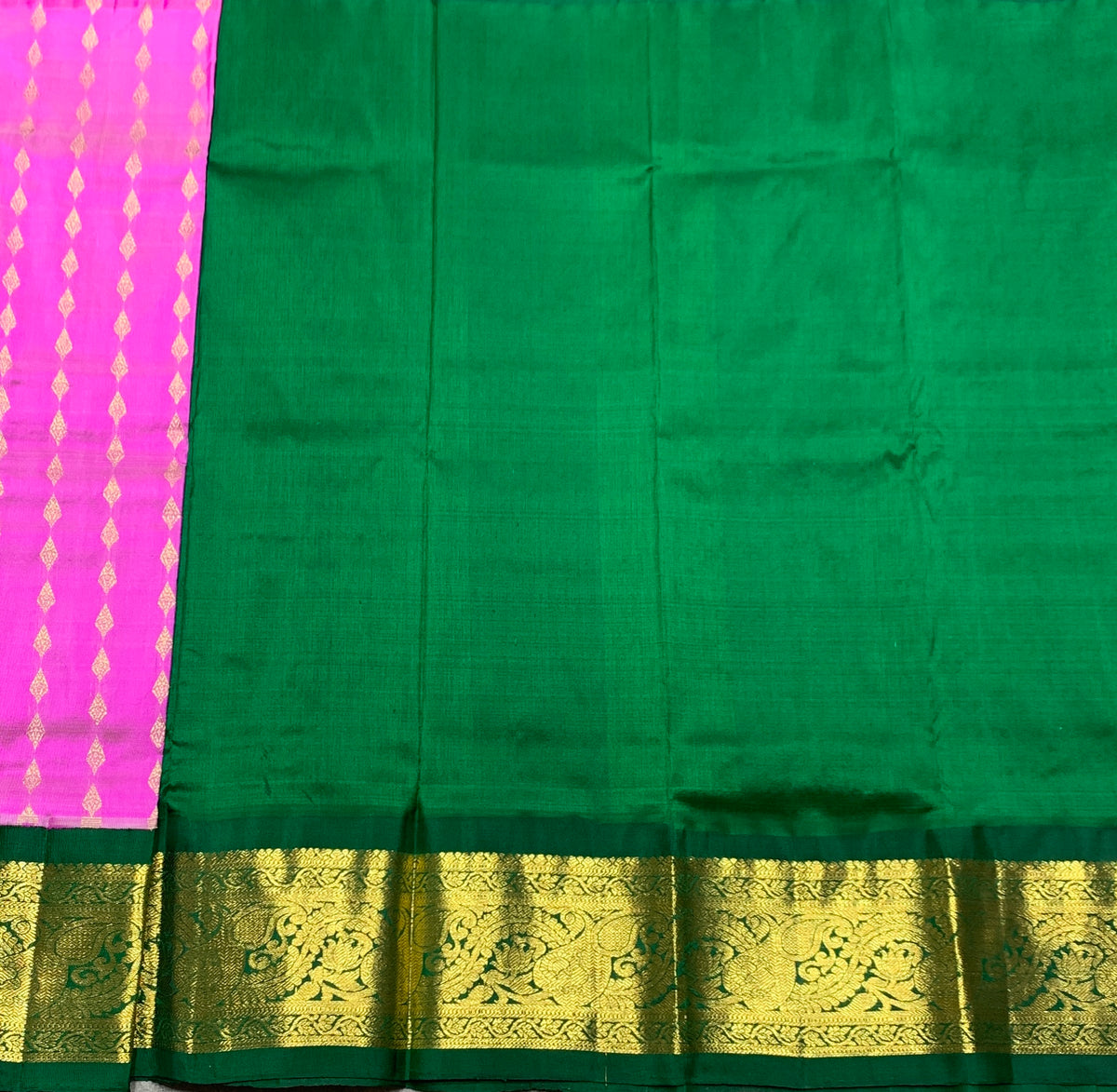 Pink Shade Pure Kanchipuram Kids Pattu Pavadai with Contrast Border for Newborn to 2 Years