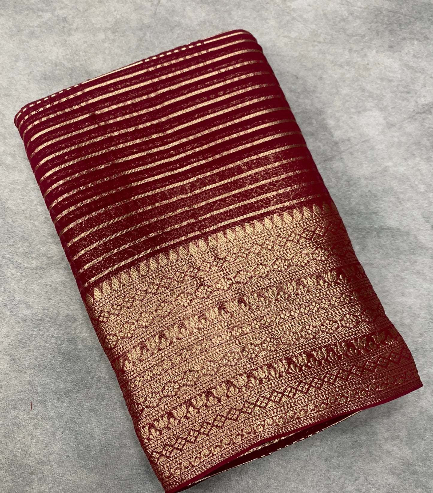 Georgette Saree Maroon Colour with Sliver Floral Design Border