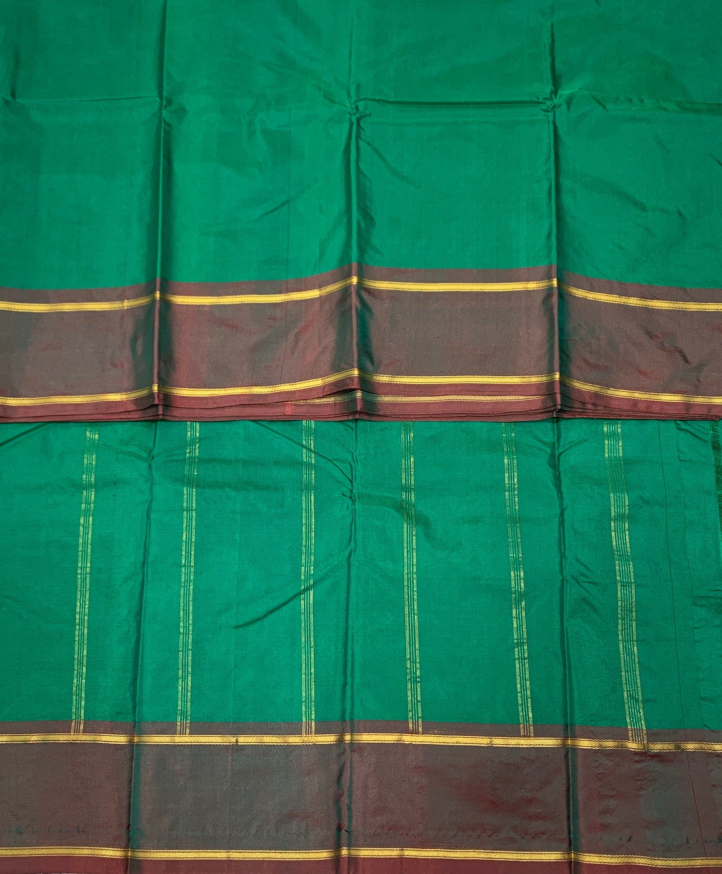 Arani Silk Saree Green Colour with Wine Maroon and Golden Border