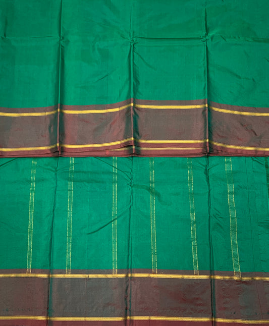 Arani Silk Saree Green Colour with Wine Maroon and Golden Border