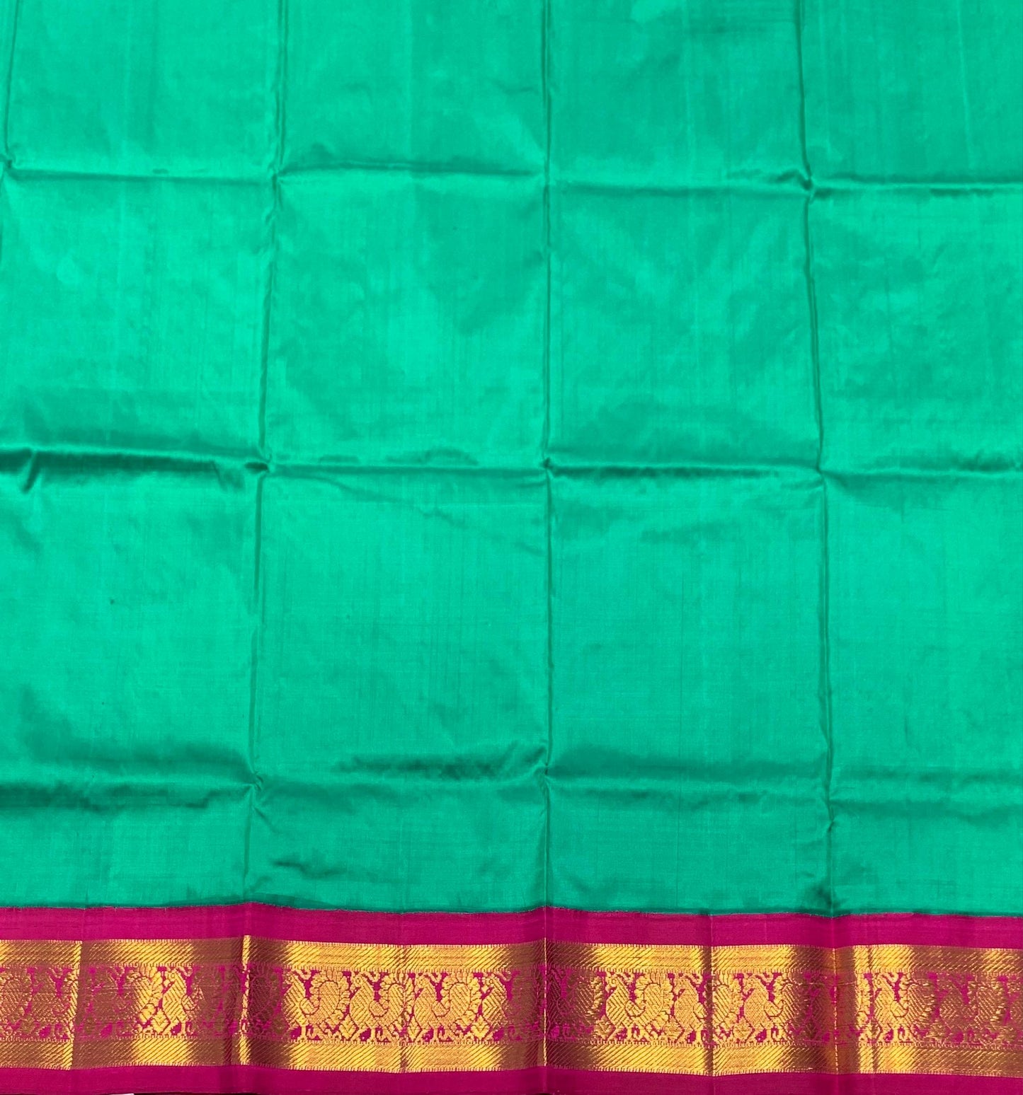 Rama Green Shade Pure Kanchipuram Kids Pattu Pavadai with Contrast Border for age 2 to 5