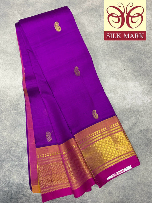 Pure Kanchipuram Silk Saree Purple Colour Shade with Golden Zari Border