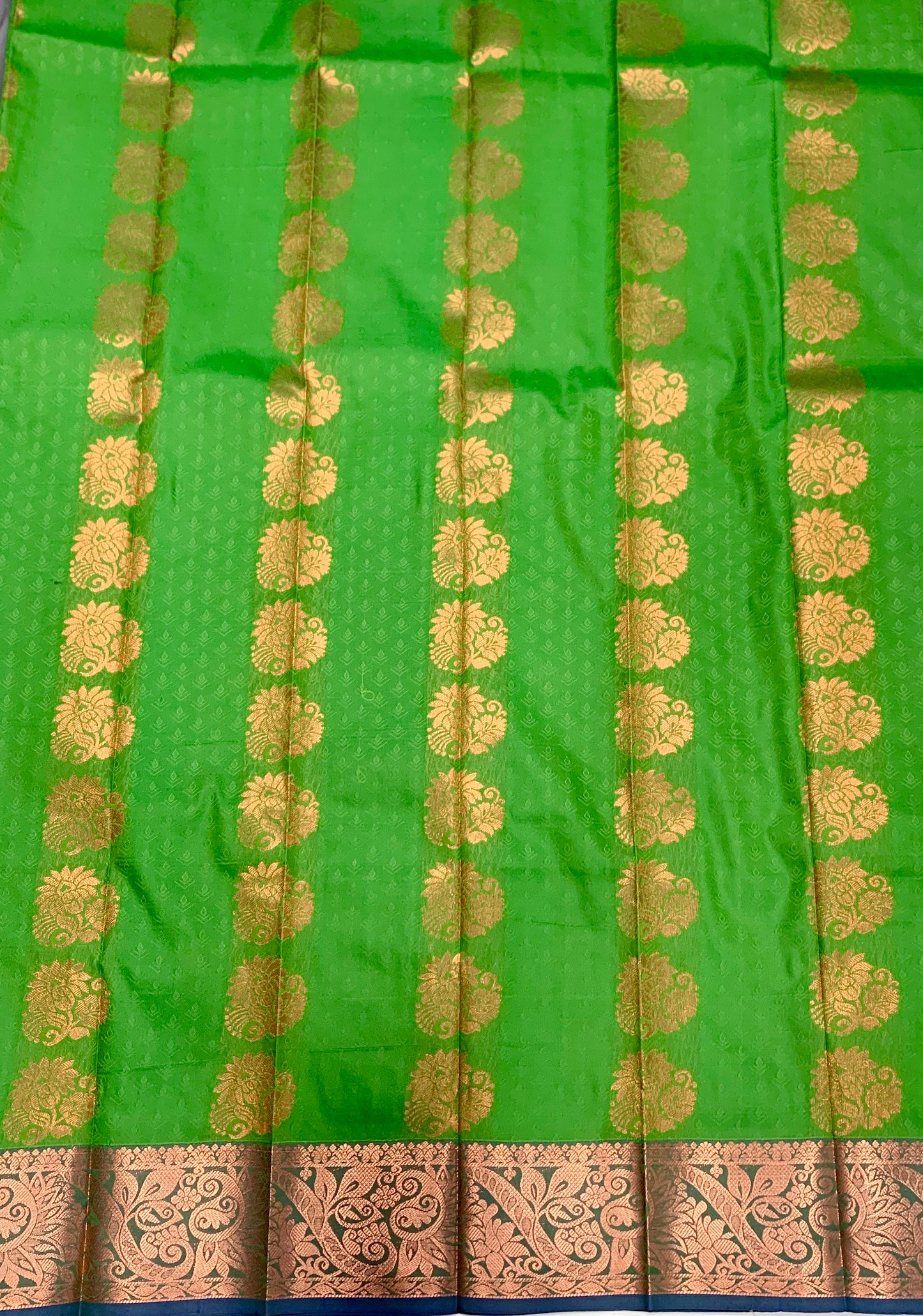 Vegan Silk Saree Light Green Colour with Copper Border