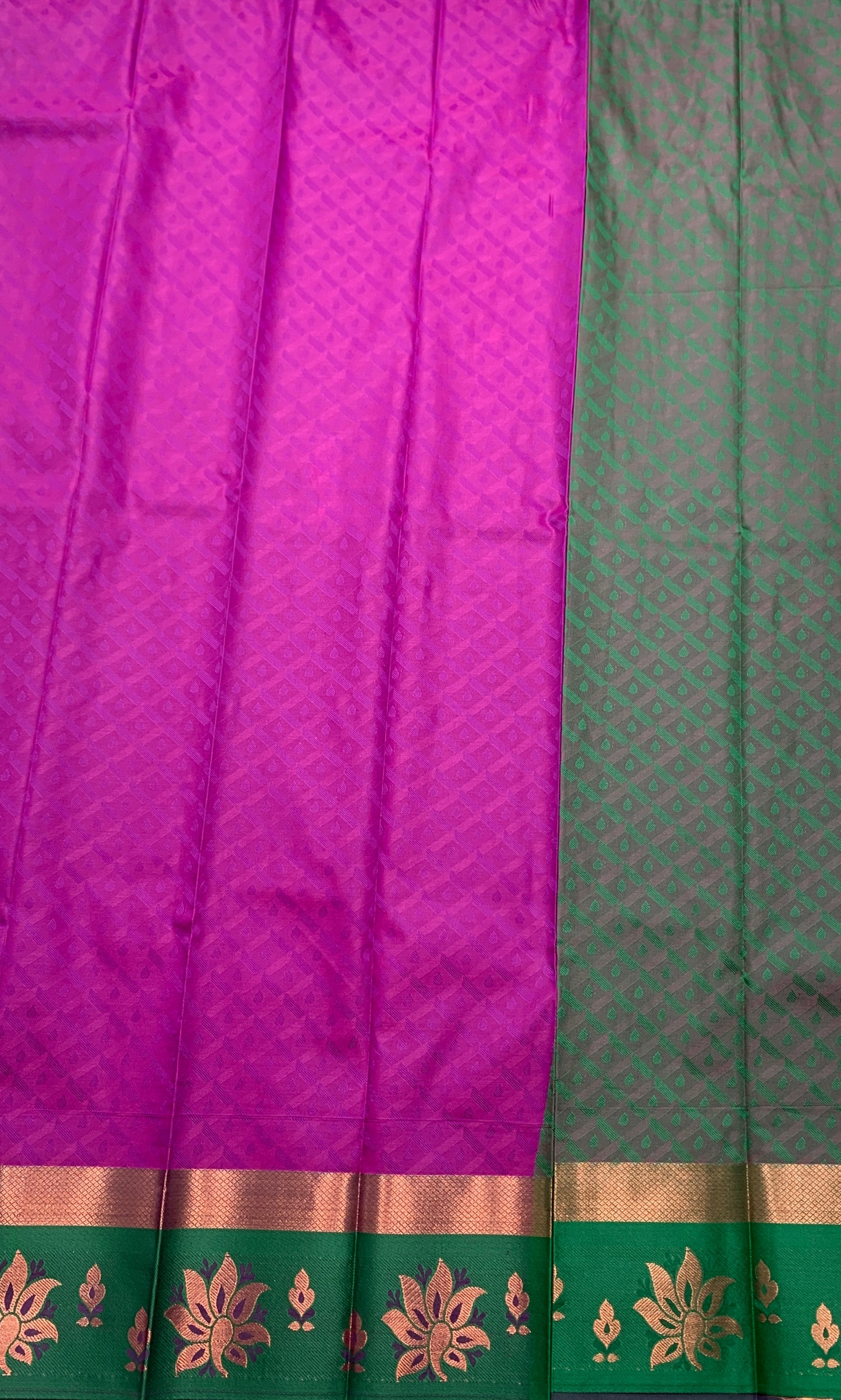 Synthetic Cotton Saree Magenta Shade with Green Border