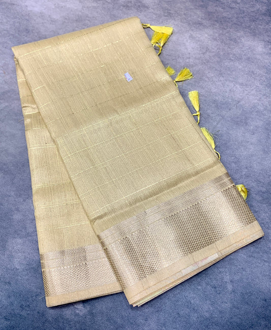 Banaras Katan Saree Golden Colour with Katan Work Border