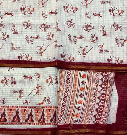 Chettinad Sungudi Cotton White Colour with Maroon Border