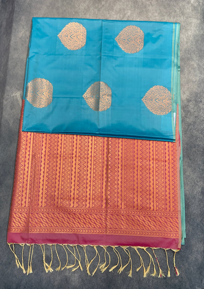 Art Silk Saree Sky Blue Colour with Borderless
